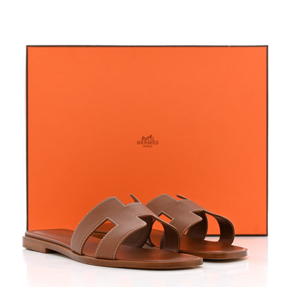 Hermes Box Calfskin Oran Sandals 38 Gold 10 of 10