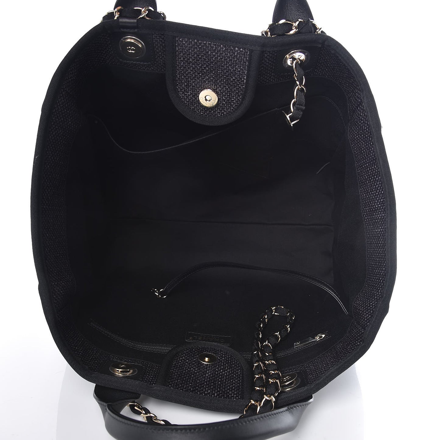Woven Straw Raffia Large Deauville Tote Black