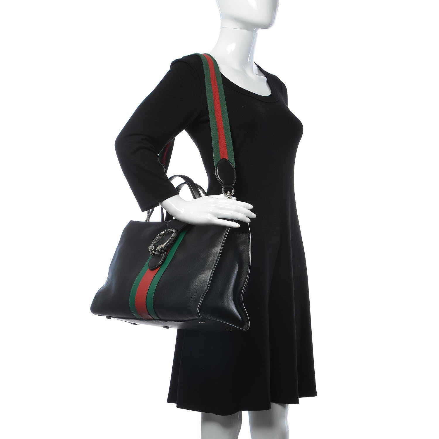Gucci Calfskin Web Stripe Large Dionysus Tote Bag Black 10 of 34