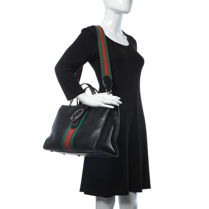 Gucci Calfskin Web Stripe Large Dionysus Tote Bag Black 10 of 34