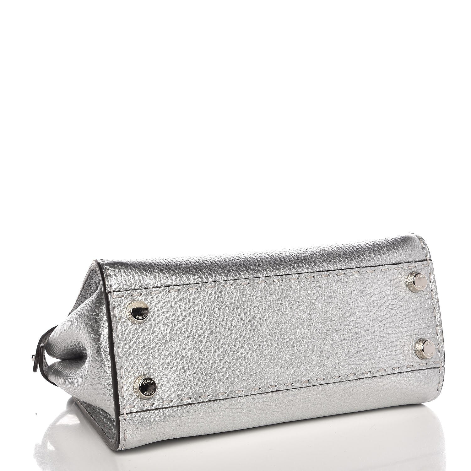 Fendi Cuoio Romano Lux Selleria Mini Peekaboo Iconic Satchel Argento 4 of 7