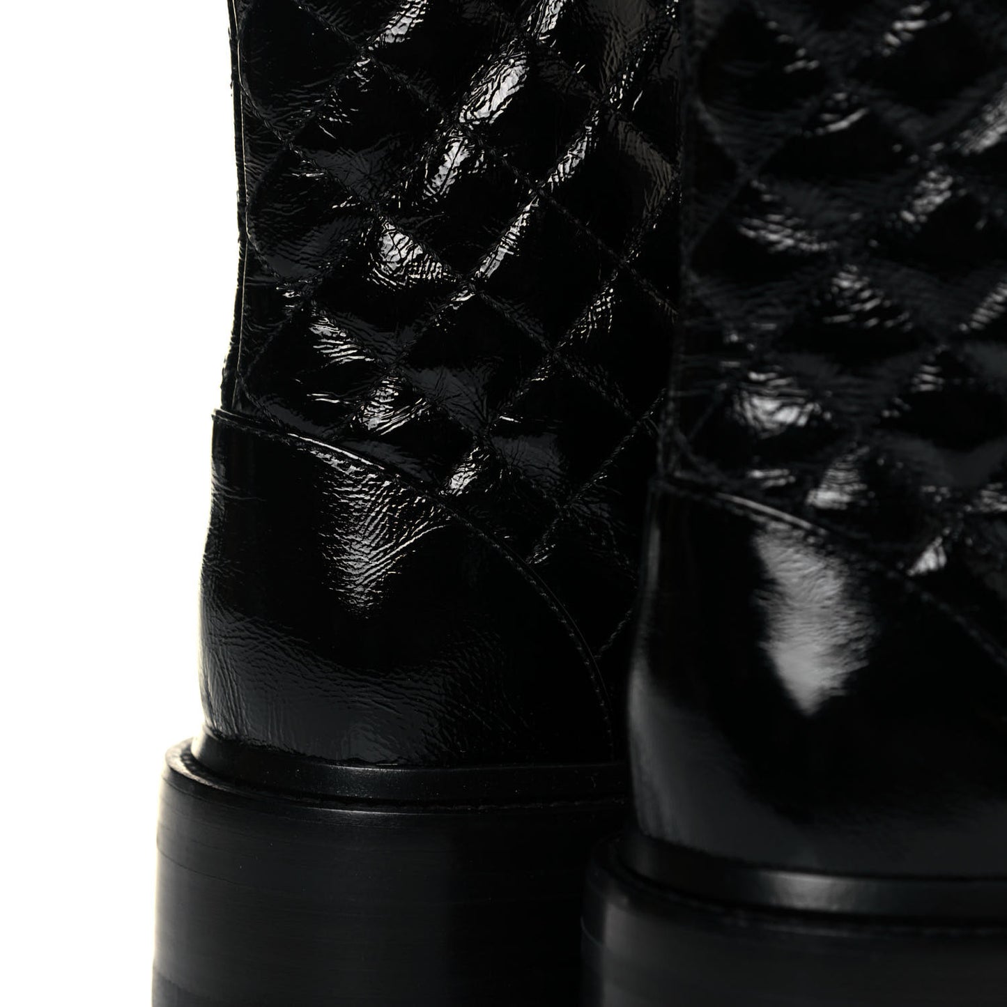 Shiny Calfskin Quilted Lace Up Combat Boots 36.5 Black