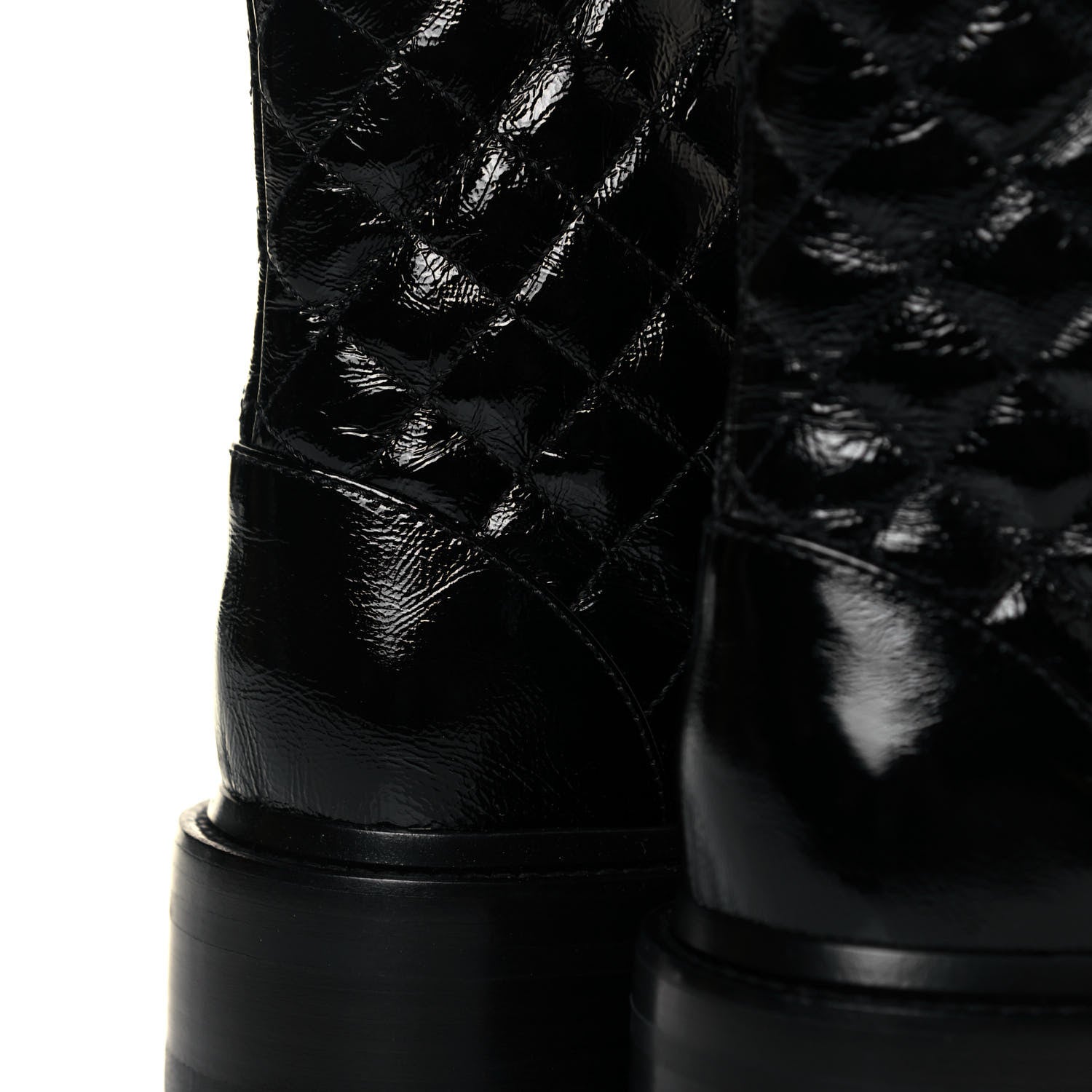 Chanel Shiny Calfskin Quilted Lace Up Combat Boots 36.5 Black 8 of 11
