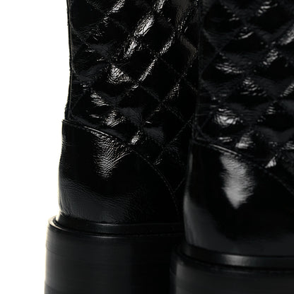Chanel Shiny Calfskin Quilted Lace Up Combat Boots 36.5 Black 8 of 11