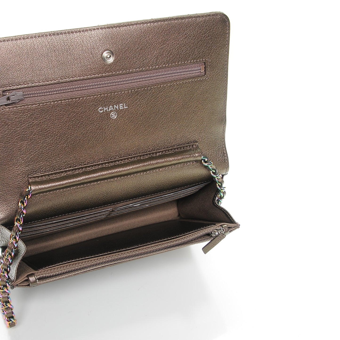 Iridescent Goatskin Quilted Wallet On Chain WOC Dark Bronze