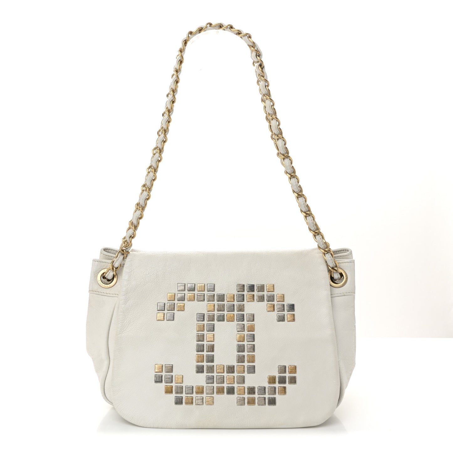 Grained Calfskin Metal Mosaic Flap White