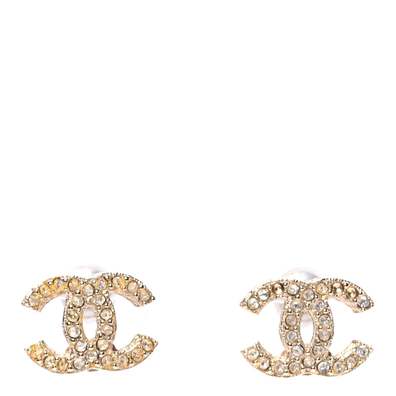 Chanel Metal Crystal CC Earrings Gold 1 of 4