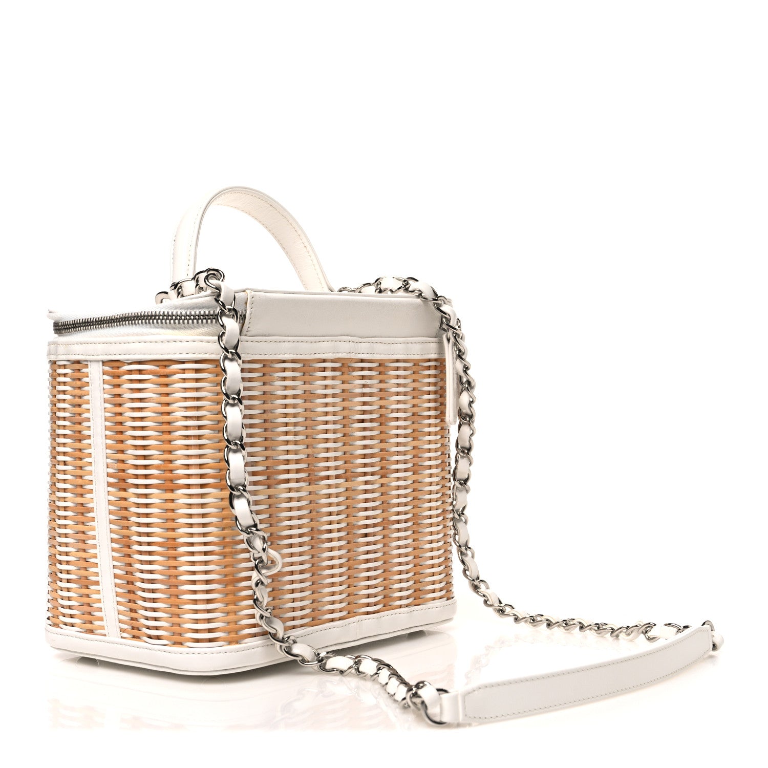 Chanel Glazed Calfskin Raffia Vanity Case Bag White Beige 3 of 10