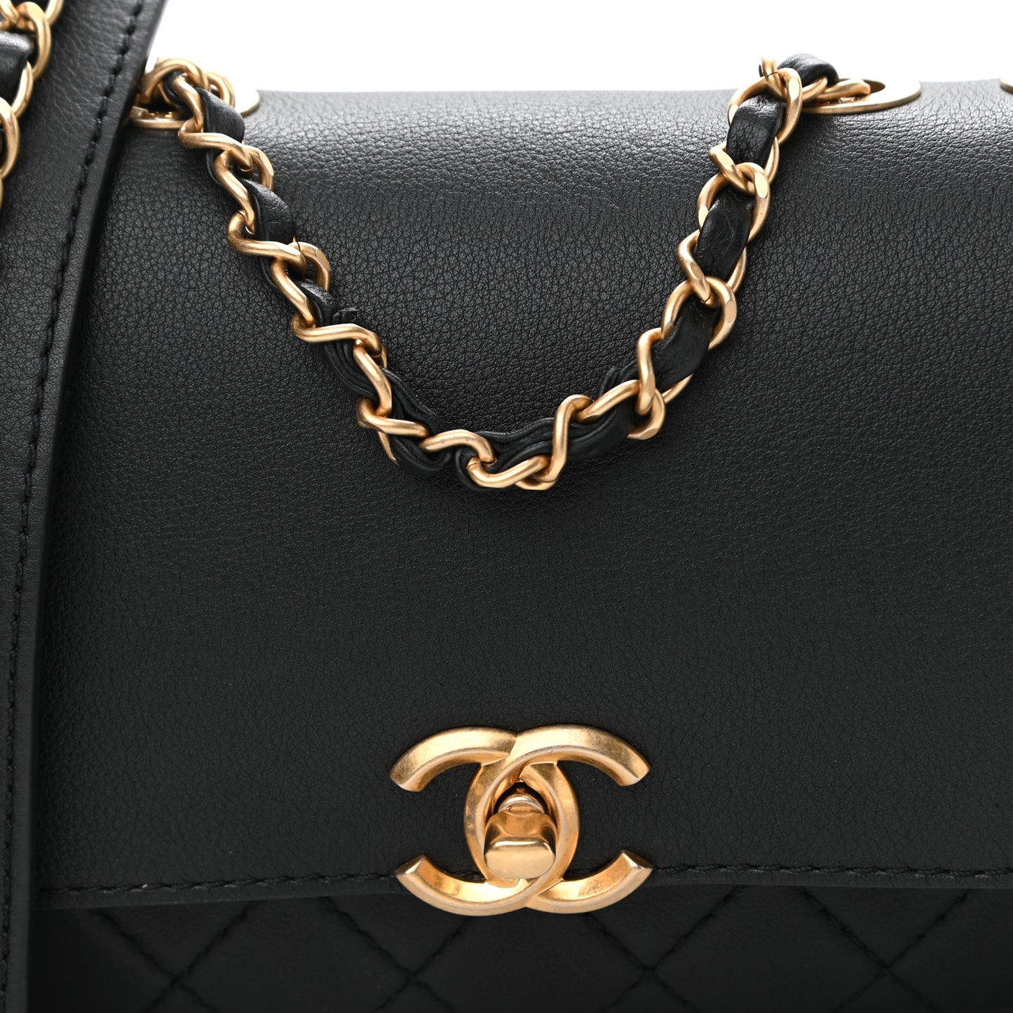 Calfskin Quilted Multi Pouching Flap And Coin Purse Black