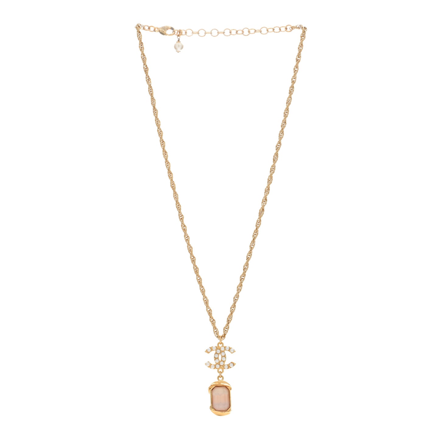 Pearl Crystal CC Pendant Necklace Gold Pink Pearly White