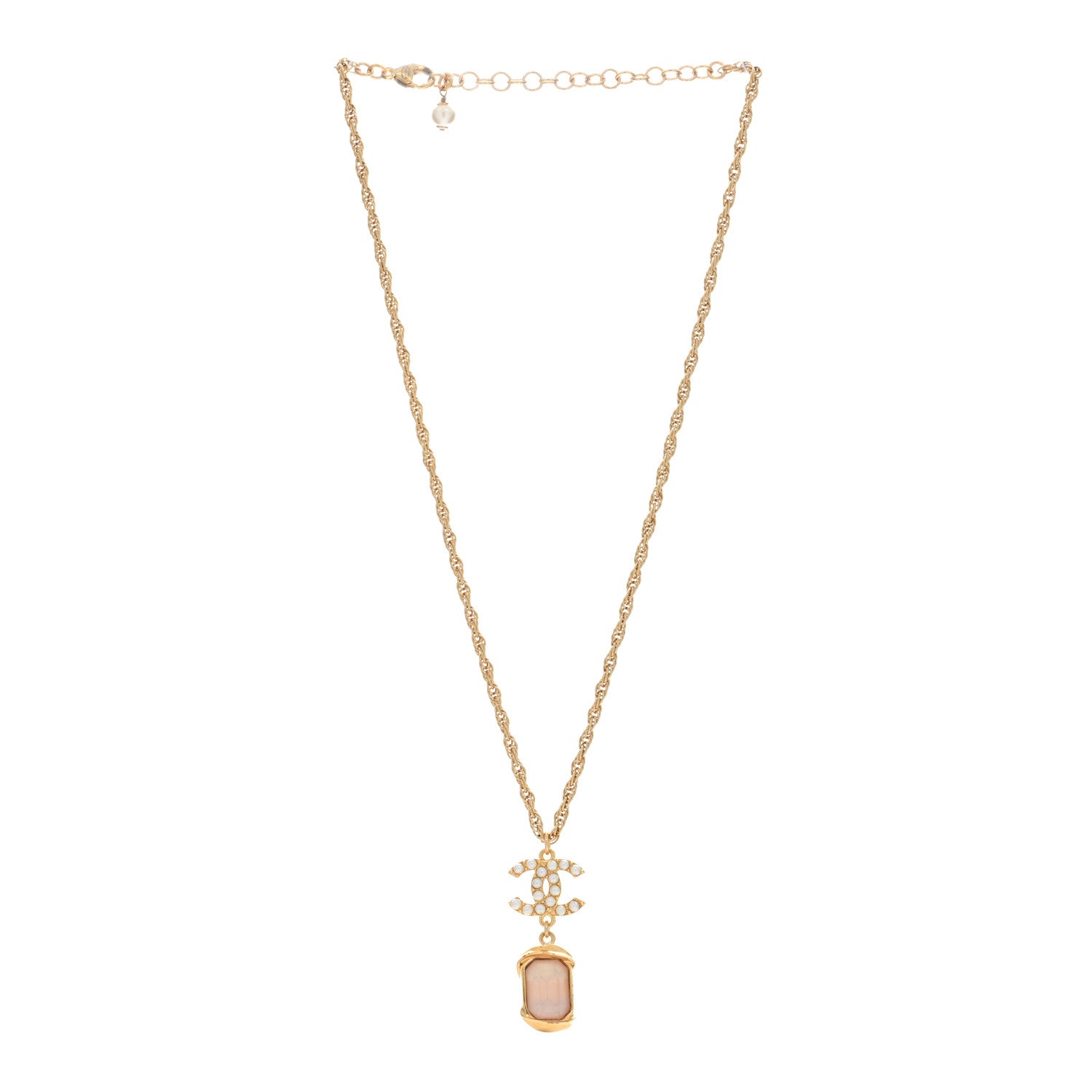 Chanel Pearl Crystal CC Pendant Necklace Gold Pink Pearly White 2 of 4