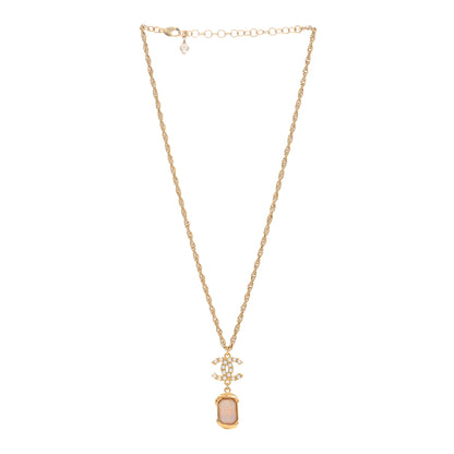 Chanel Pearl Crystal CC Pendant Necklace Gold Pink Pearly White 2 of 4
