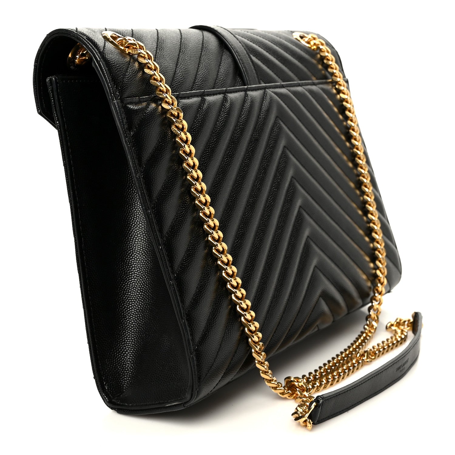 Saint Laurent Grain De Poudre Matelasse Chevron Large Monogram Satchel Black 3 of 11