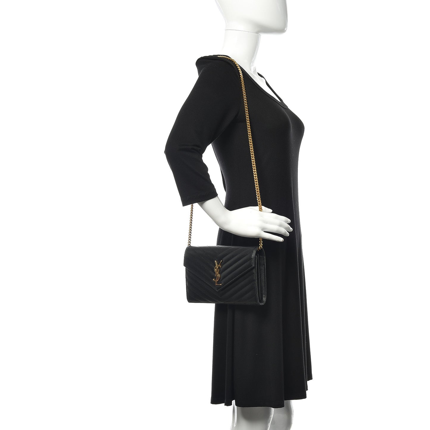 Grain De Poudre Matelasse Chevron Monogram Chain Wallet Black