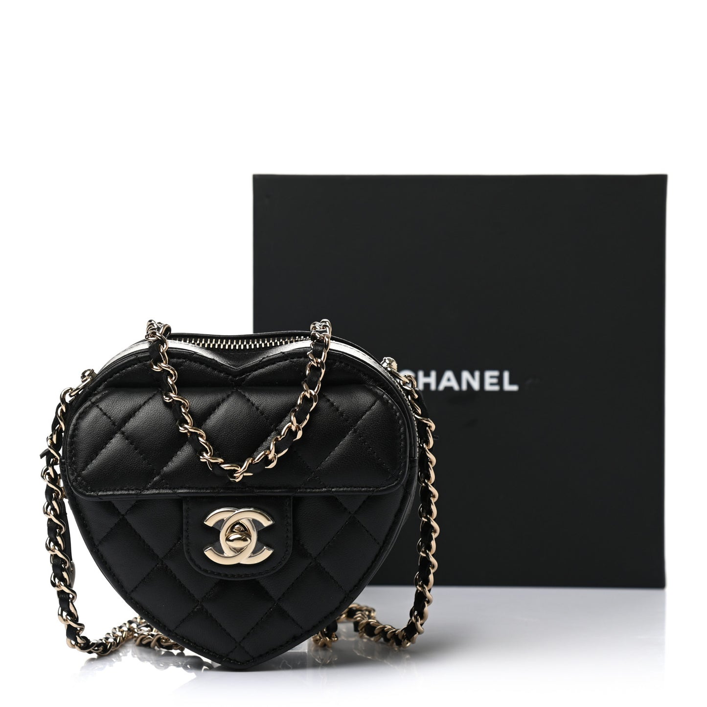 Lambskin Quilted CC In Love Heart Clutch With Chain Black