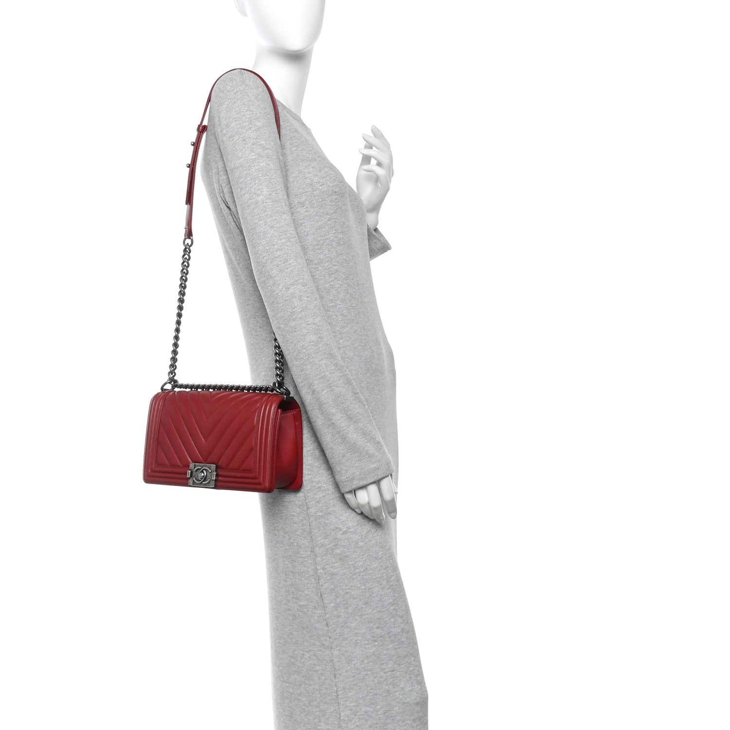 Chanel Lambskin Chevron Quilted Medium Boy Flap Red 2 of 12