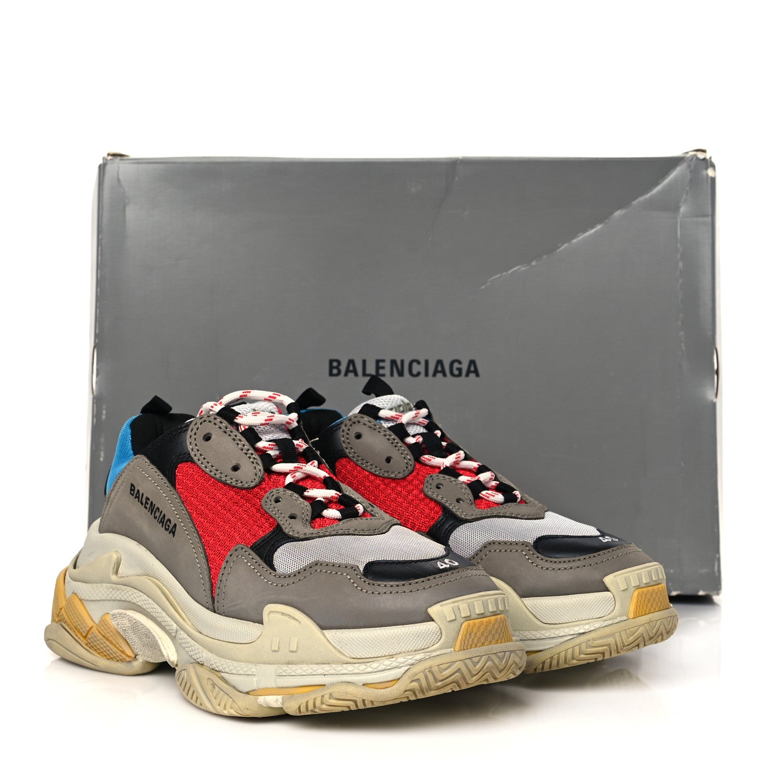 Balenciaga Mesh Nubuck Mens Triple S Sneakers 40 Bleu Gris Rouge 9 of 9