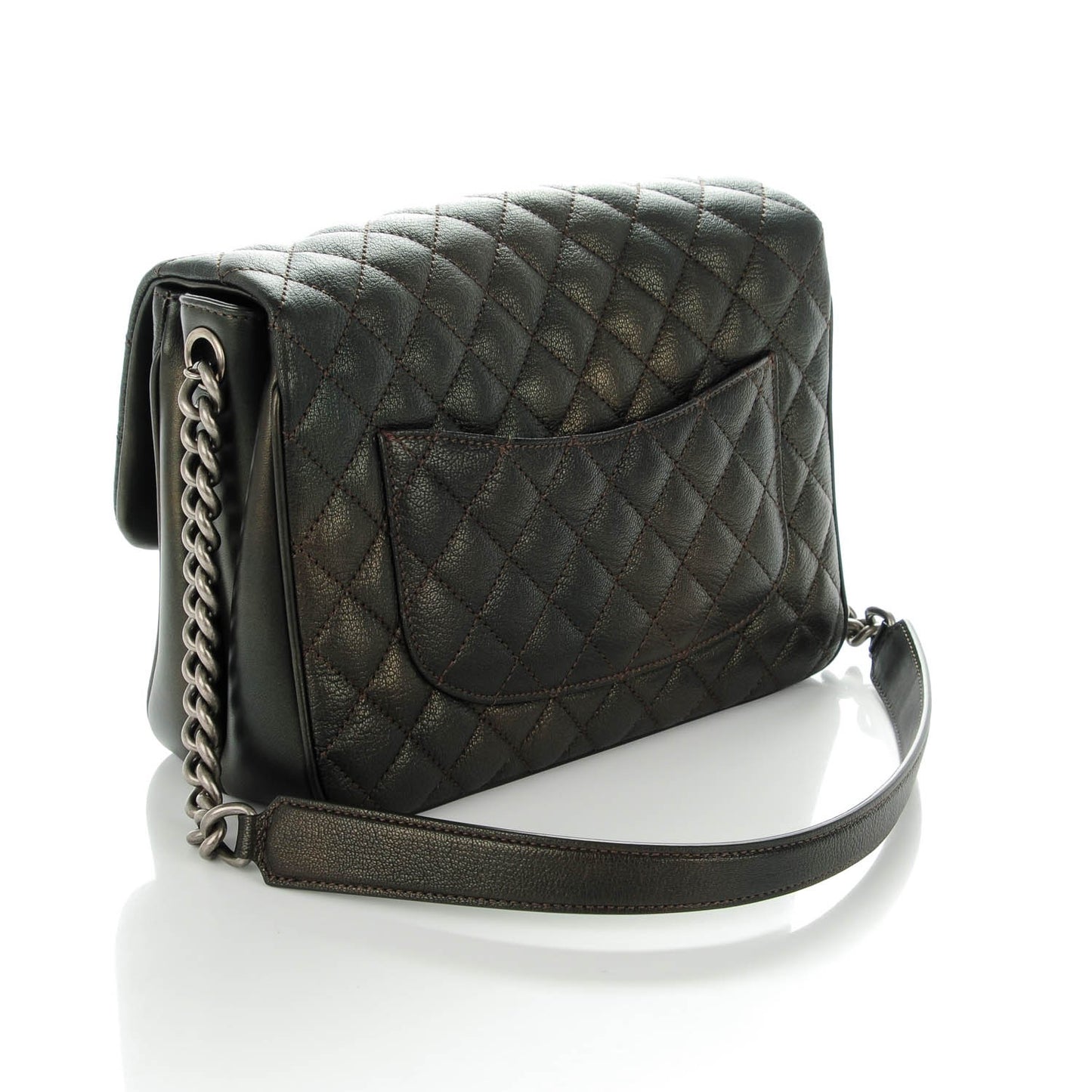 Metallic Goatskin Quilted Medium Rock In Rome Flap Charcoal