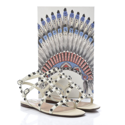 Valentino Garavani Calfskin Onyx Rockstud Rolling Gladiator Flat Sandals 36.5 Light Ivory 11 of 11