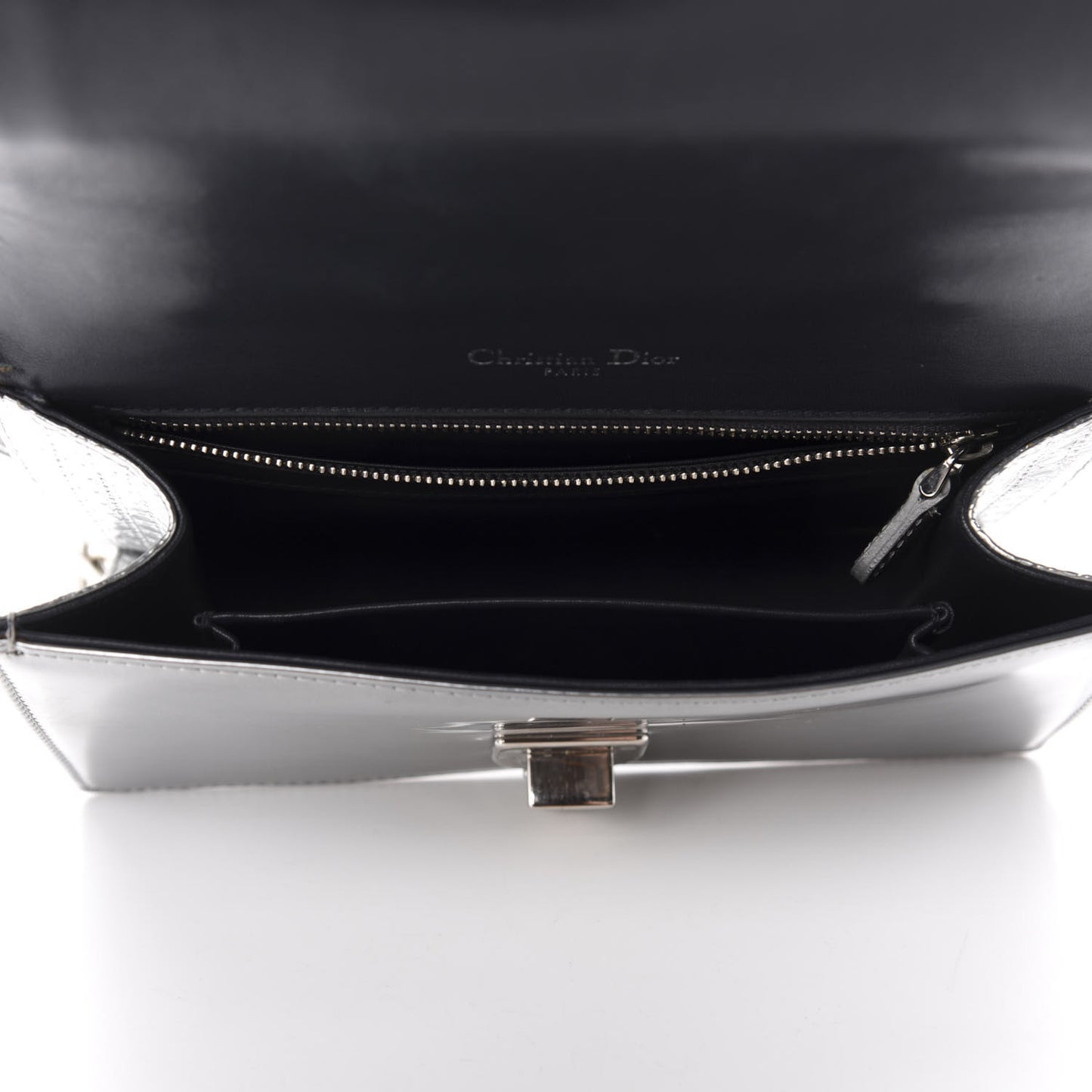 Metallic Patent Micro-Cannage Small Diorama Flap Bag Silver