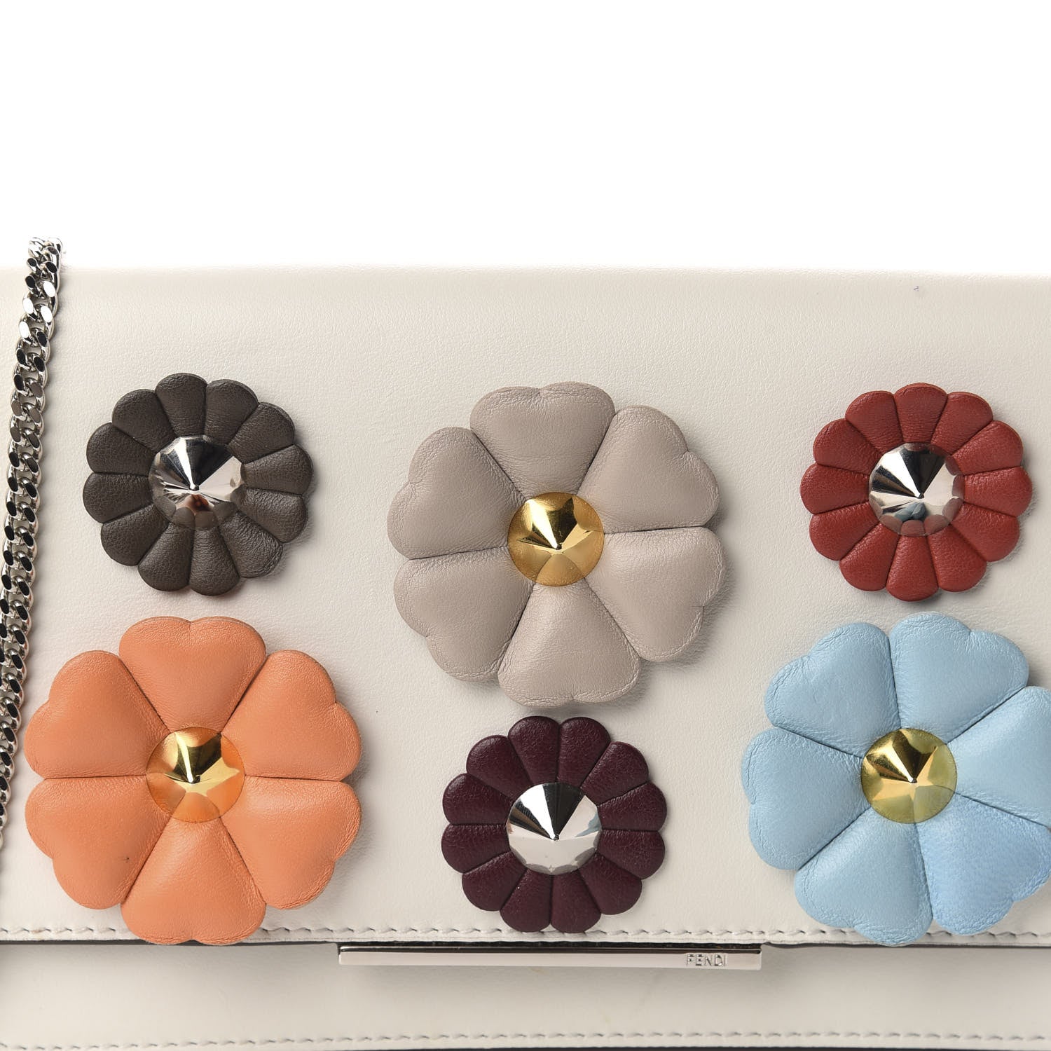 Fendi Vitello Century Lucido Nappa Flowerland Studded Tube Wallet On Chain White Ice Multicolor 11 of 11