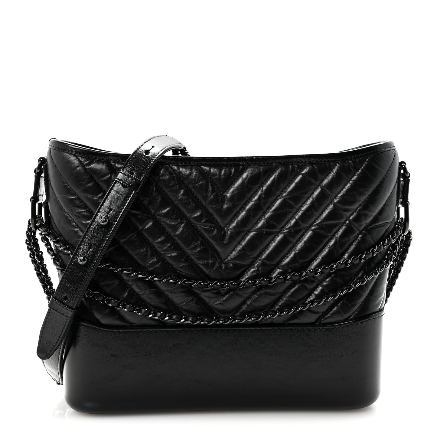 Aged Calfskin Chevron Quilted Medium Gabrielle Hobo So Black