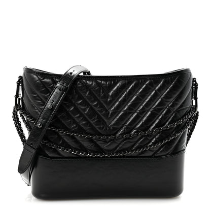 Chanel Aged Calfskin Chevron Quilted Medium Gabrielle Hobo So Black 1 of 10