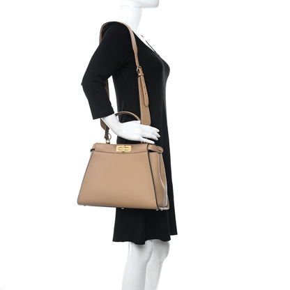 Fendi Vitello Seta Nabuk Pequin Medium Peekaboo Iconic Satchel Cuoio Tobacco Moro 2 of 9