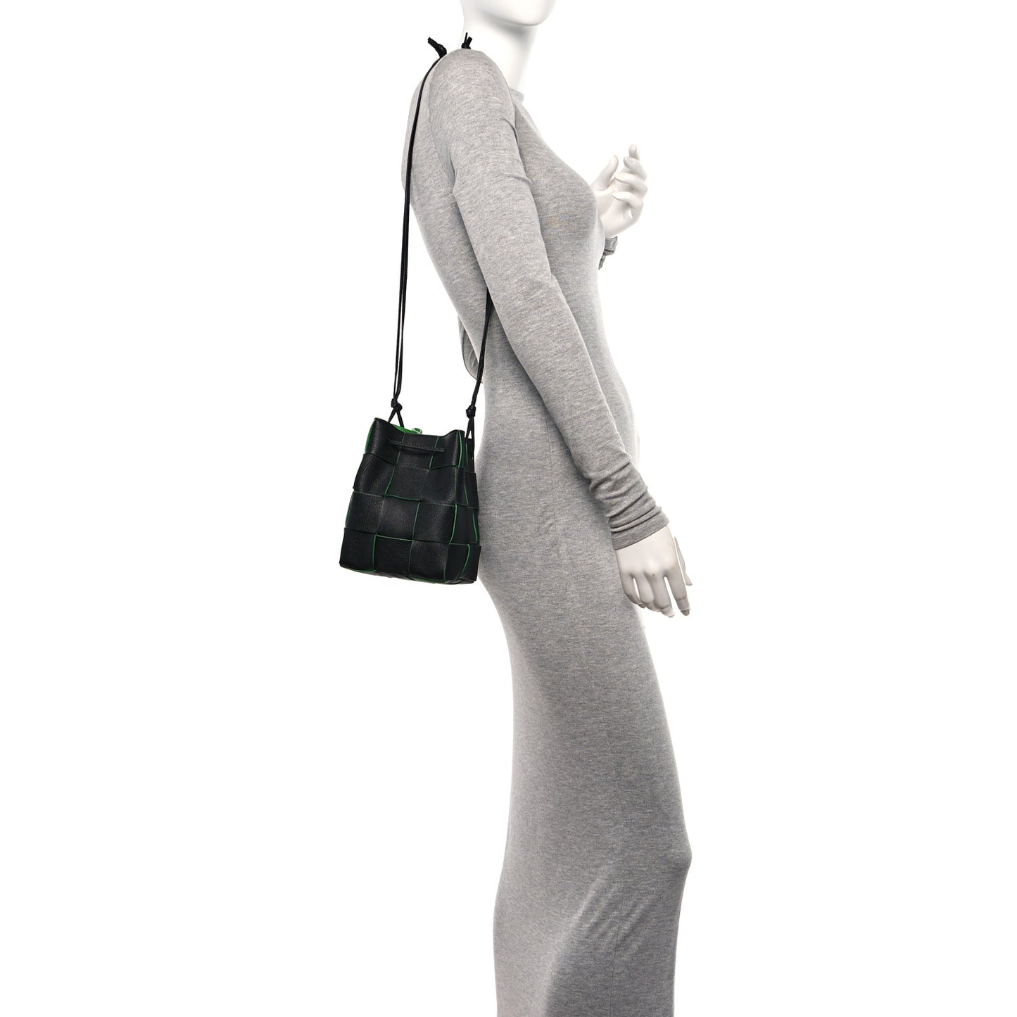 Nappa Maxi Intrecciato Mini Cassette Bucket Bag Black Parakeet