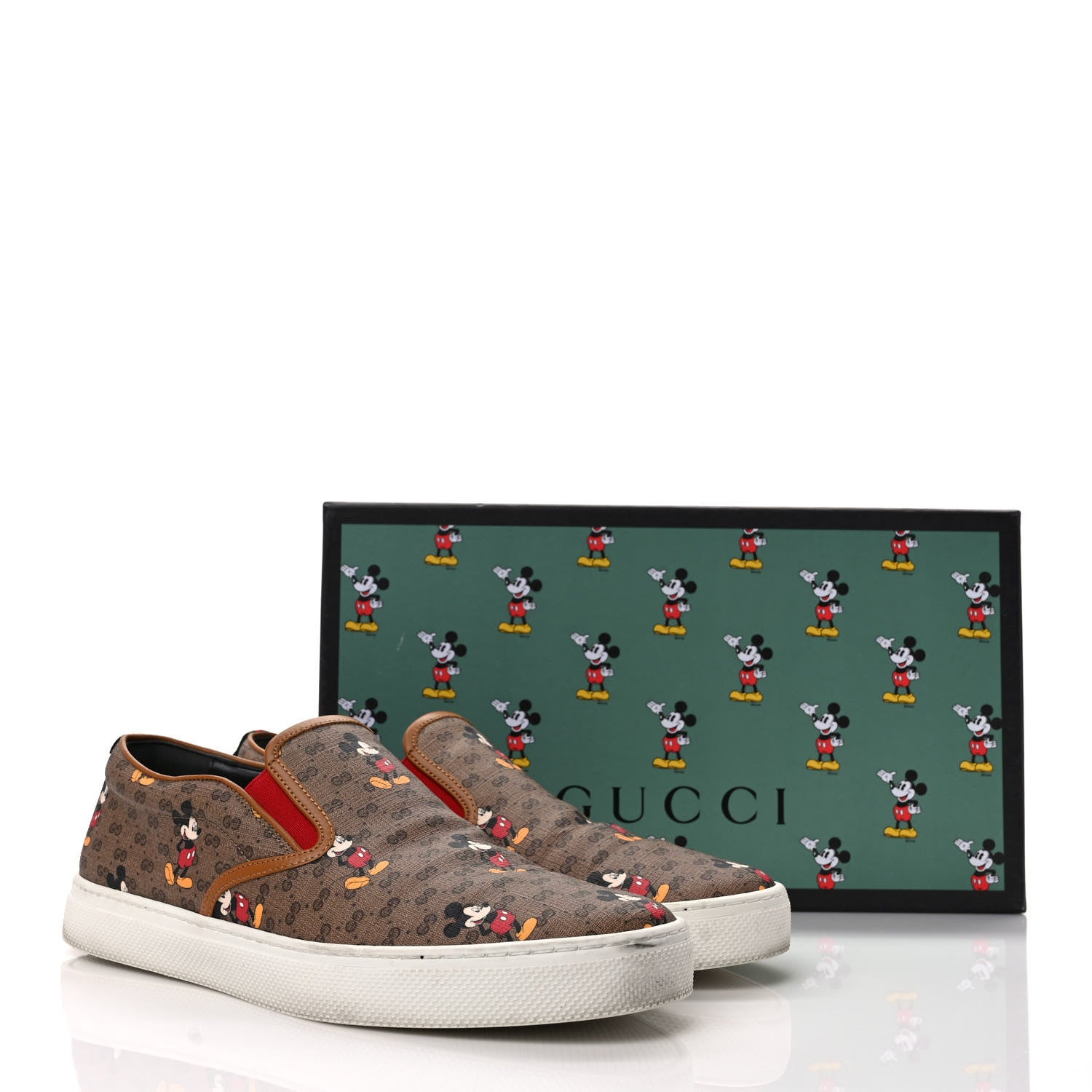 Gucci X DISNEY Mini Vintage GG Supreme Monogram Mickey Mouse Mens Slip-On Sneakers 9 Beige Vintage Sun Oil 10 of 10