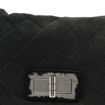 Chanel Suede Shearling Quilted Mademoiselle Flap Black 8 of 10