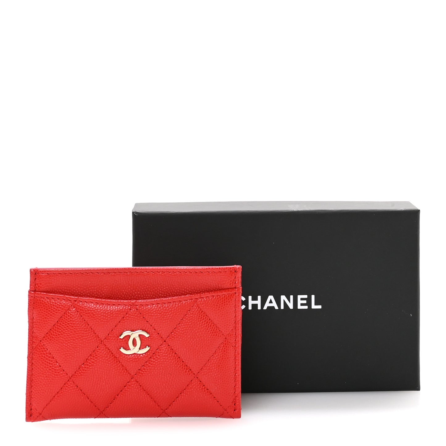 Caviar Quilted Card Holder Red