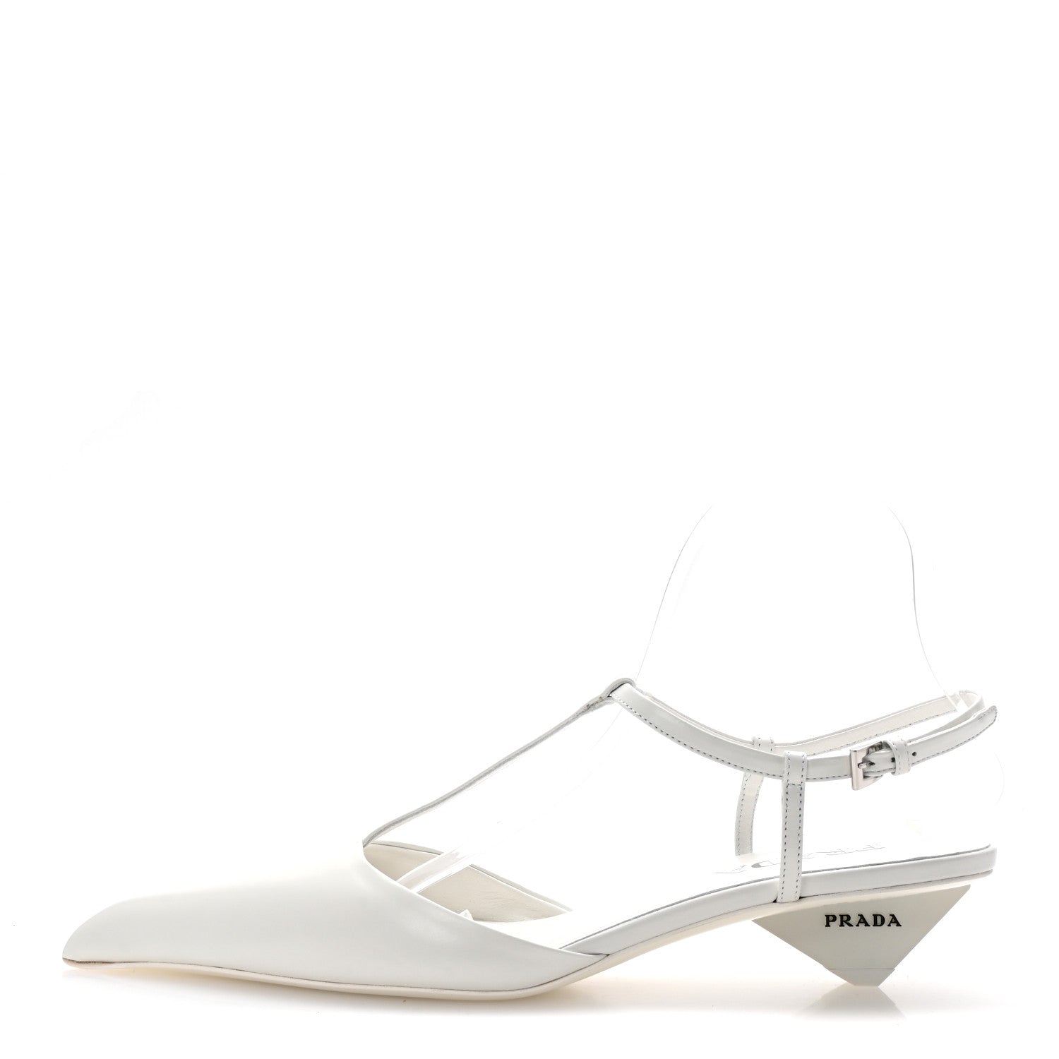 Prada Calfskin T Strap Slingback Pumps 39 White 1 of 9