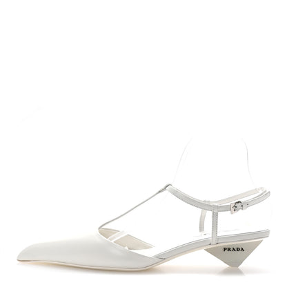 Prada Calfskin T Strap Slingback Pumps 39 White 1 of 9