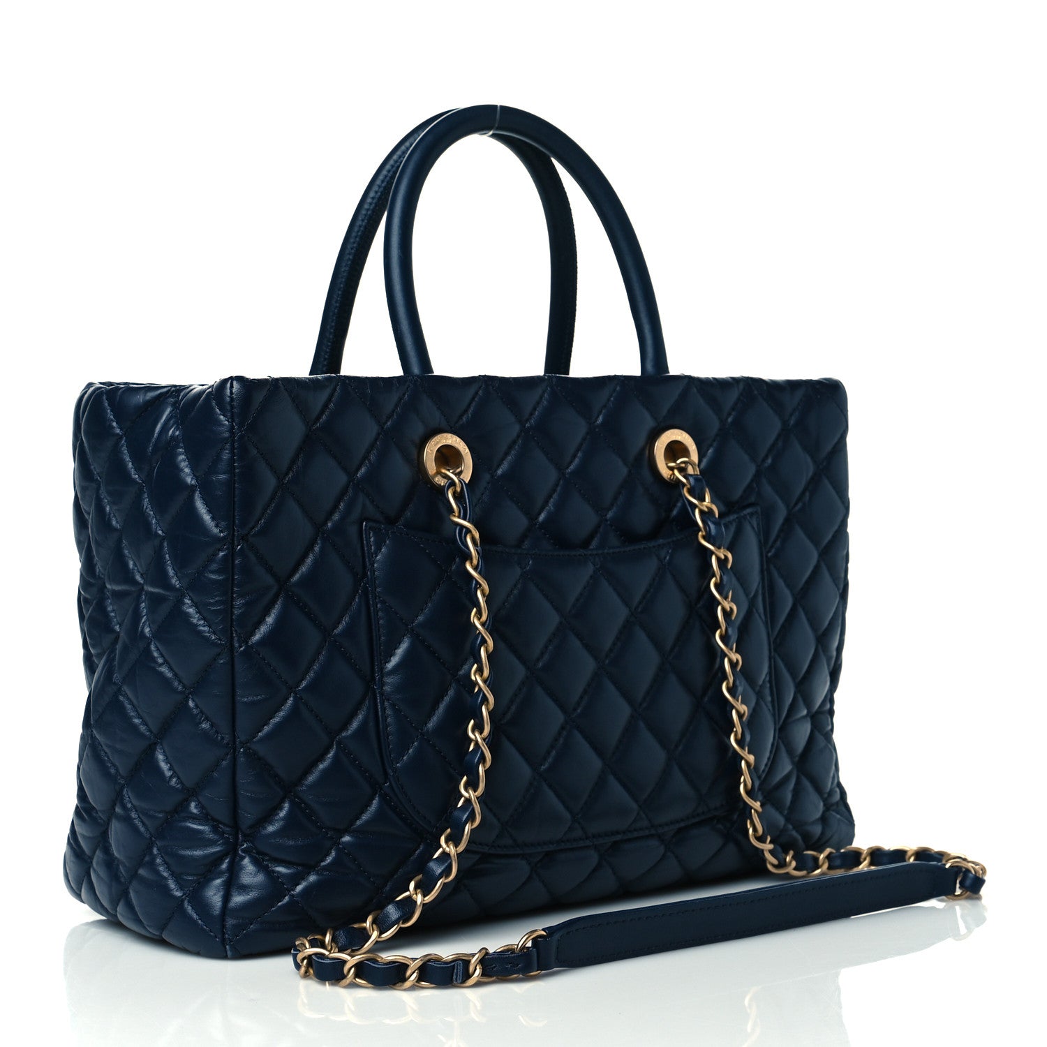 Chanel Aged Calfskin Quilted Large Coco Handle Shopping Tote Navy 4 of 11
