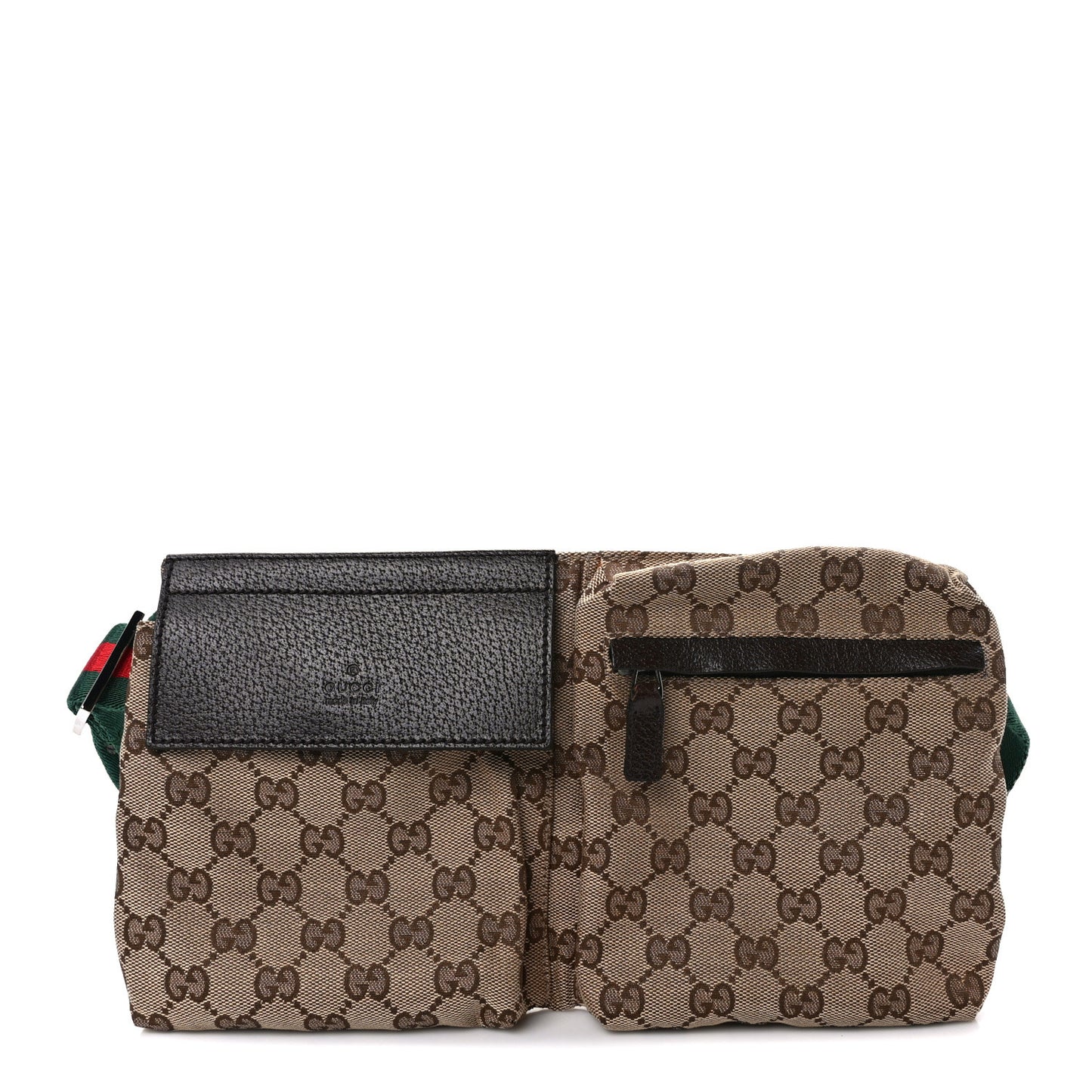GG Monogram Web Double Pocket Belt Bag Dark Brown