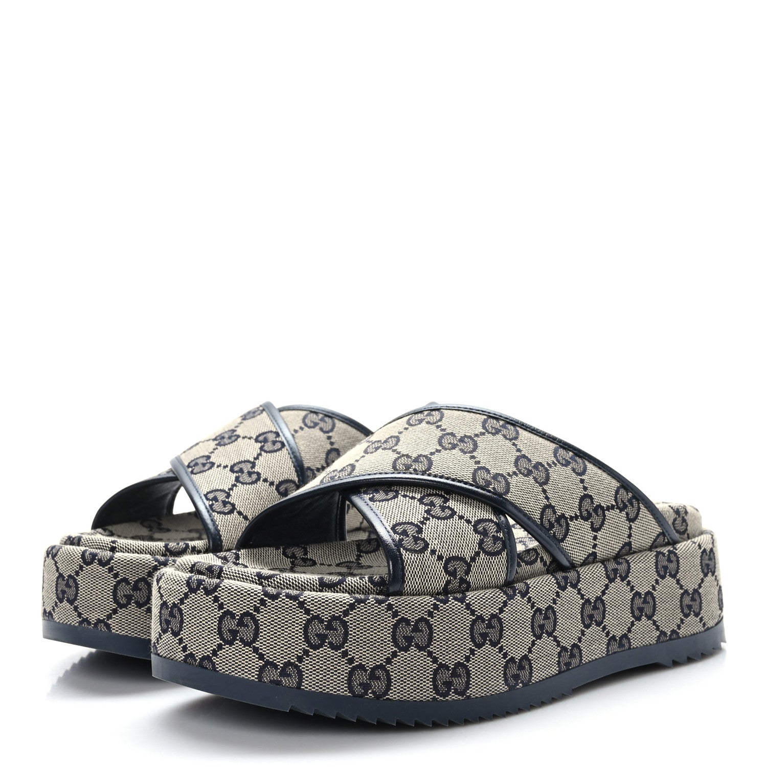 Gucci Monogram Criss Cross Platform Slide Sandals 36.5 Beige Blue 3 of 8