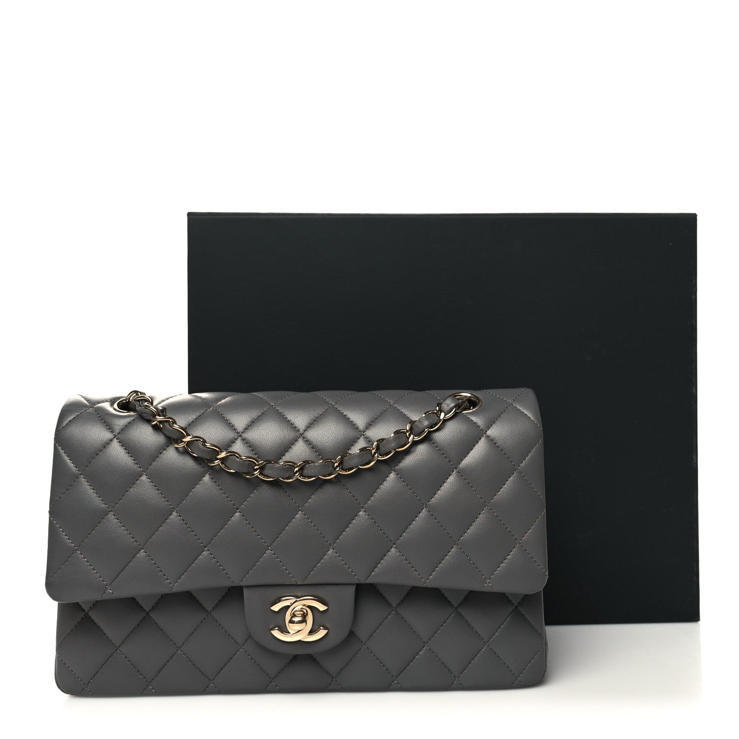 Chanel Lambskin Quilted Medium Double Flap Dark Grey 11 of 11