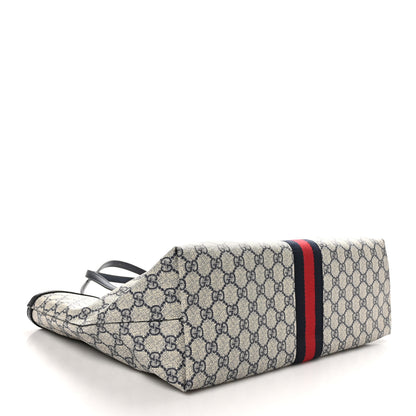 Gucci GG Supreme Monogram Textured Calfskin Web Medium Ophidia Shopping Tote Beige Blue 4 of 10