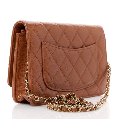 Chanel Shiny Caviar Quilted Strass Wallet On Chain WOC Light Brown 3 of 12