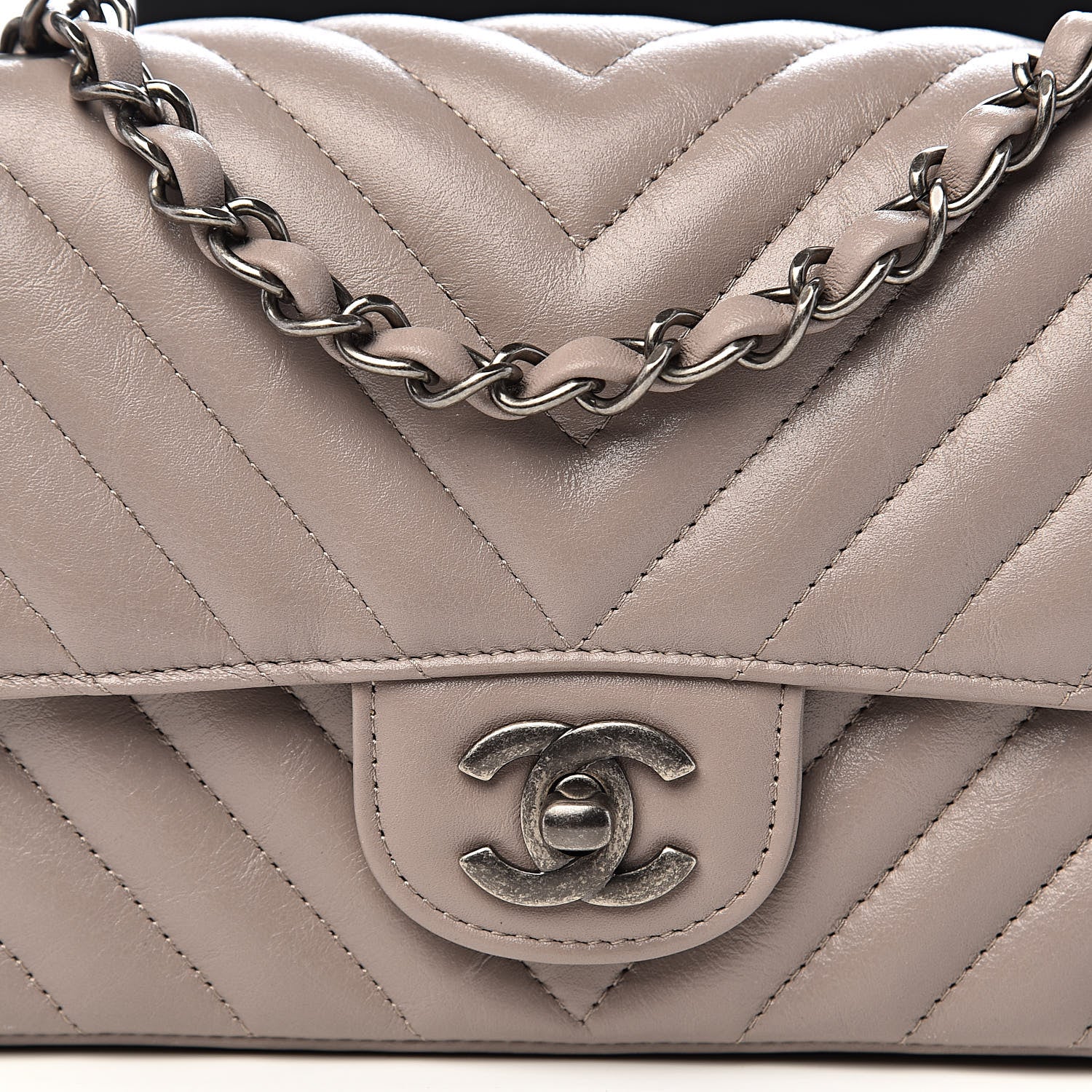 Chanel Iridescent Calfskin Chevron Quilted Mini Rectangular Flap Grey 11 of 12