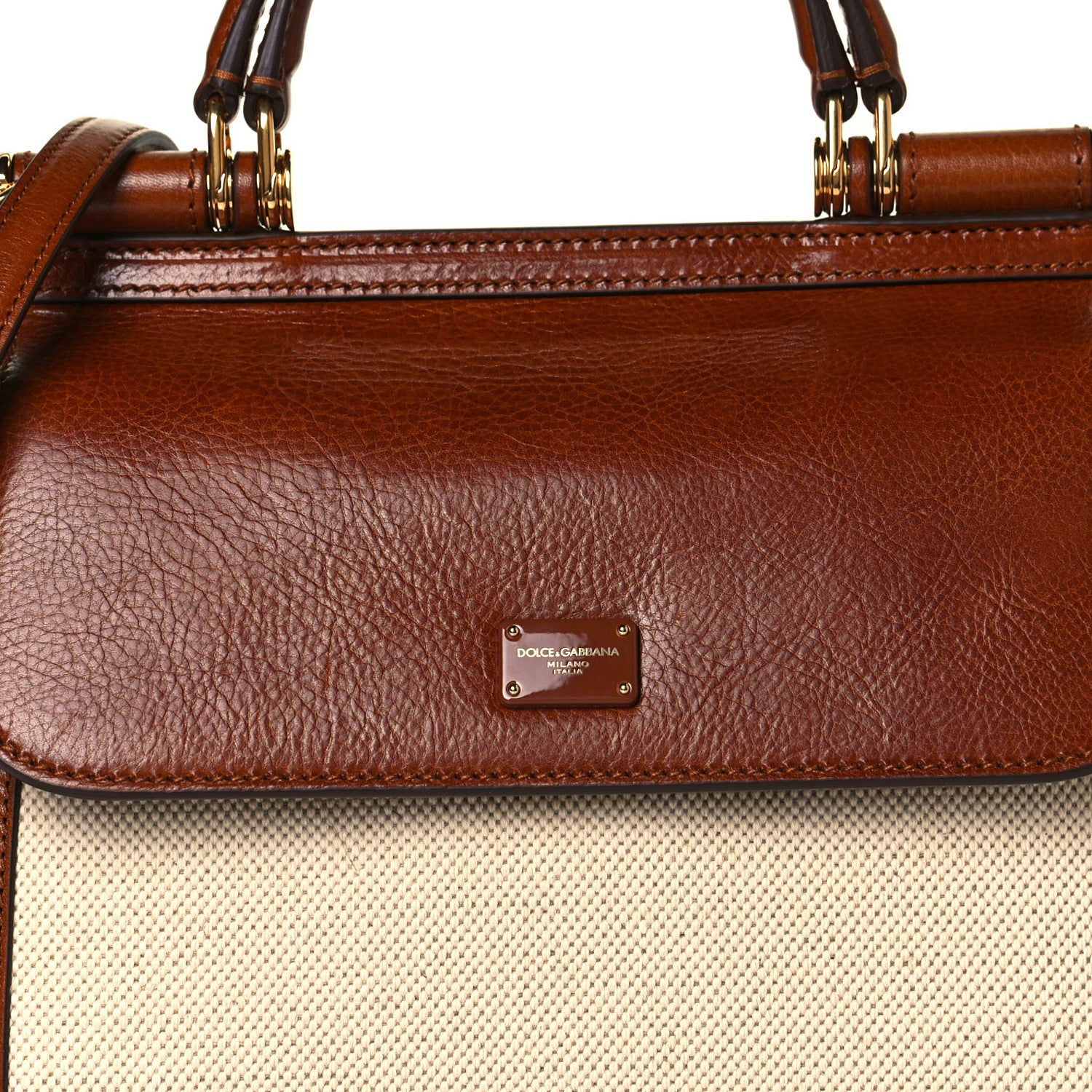 Dolce & Gabbana Canvas Calfskin Small Sicily 58 Satchel Brown Beige 7 of 11