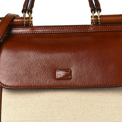 Dolce & Gabbana Canvas Calfskin Small Sicily 58 Satchel Brown Beige 7 of 11