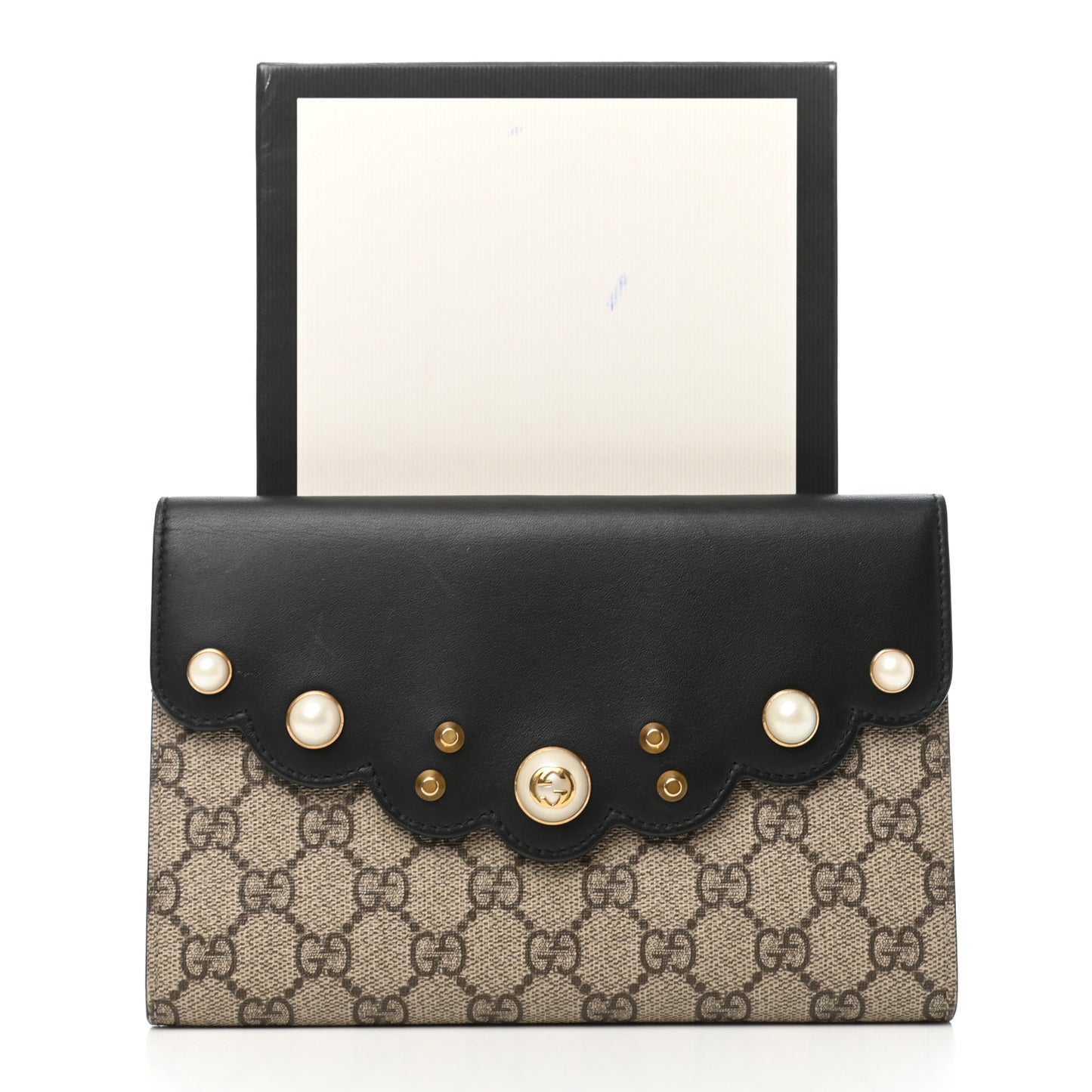 GG Supreme Monogram Mini Peony Pearly Clutch Black