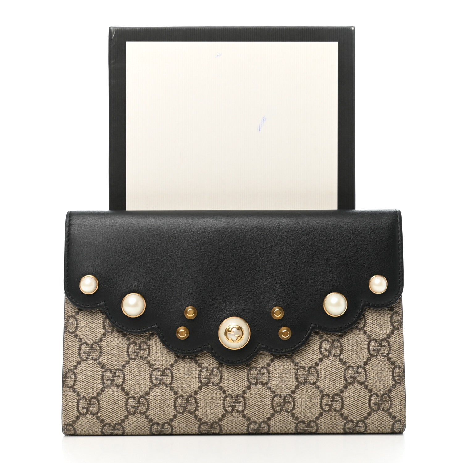 Gucci GG Supreme Monogram Mini Peony Pearly Clutch Black 7 of 7