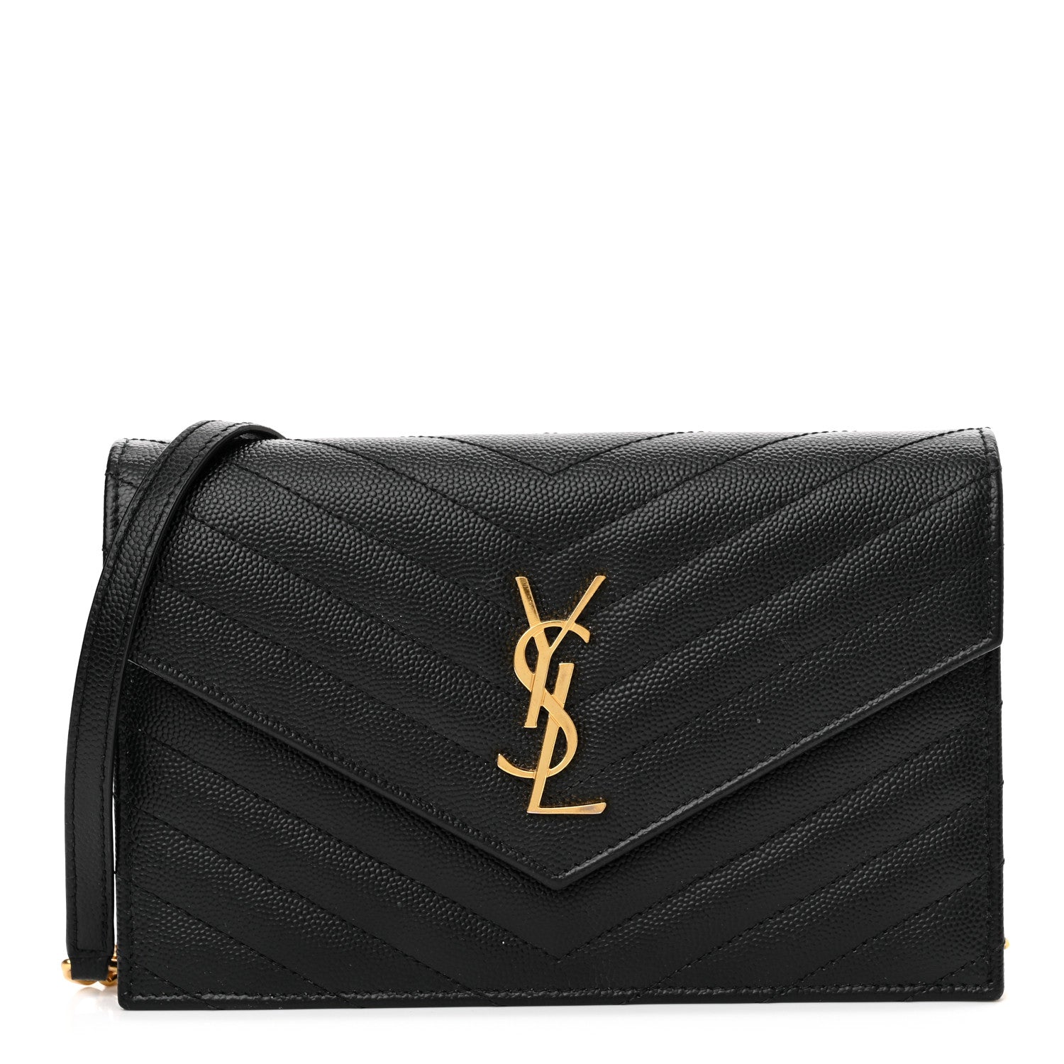 Saint Laurent Grain De Poudre Matelasse Chevron Monogram Envelope Chain Wallet Black 1 of 8