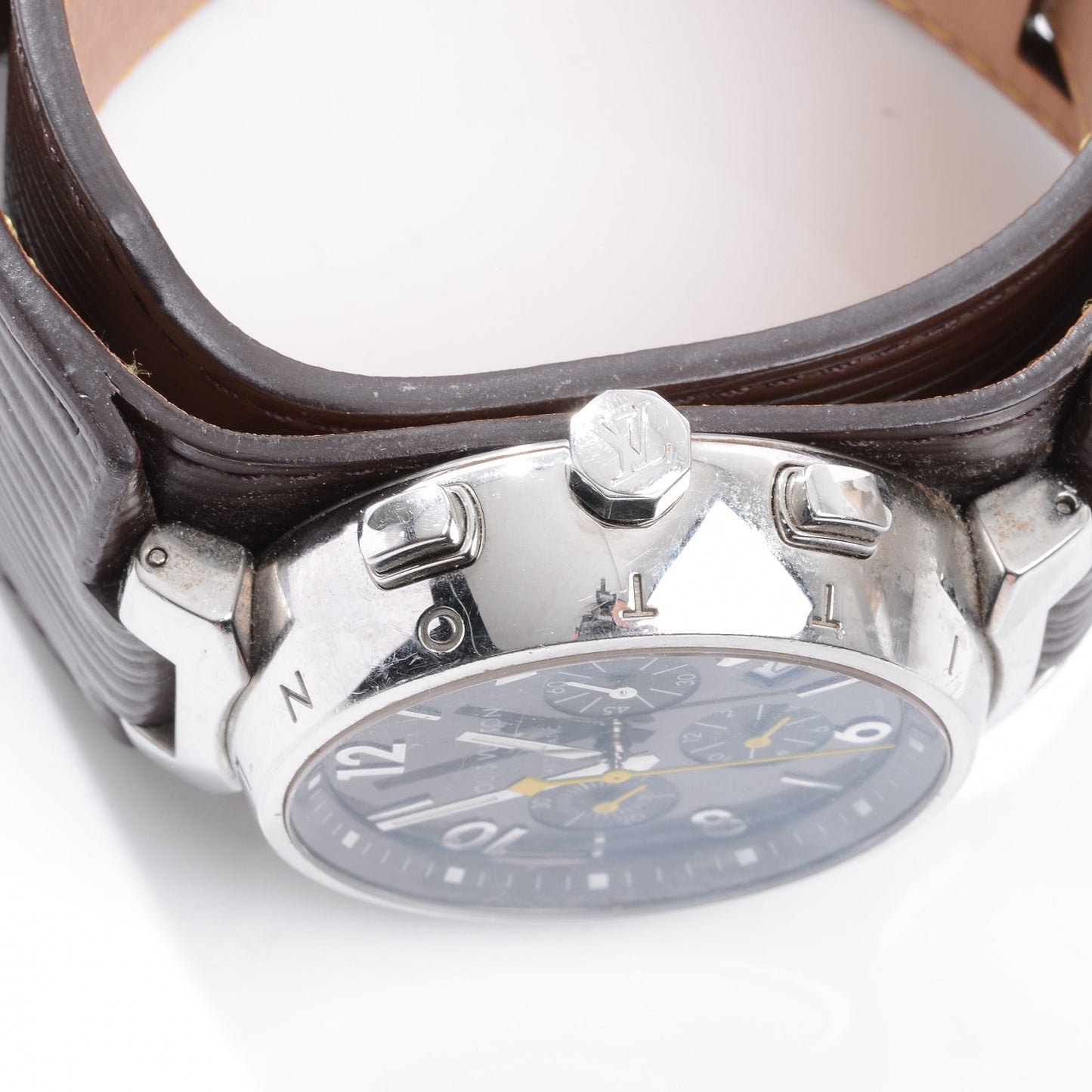 Stainless Steel Epi 38mm Tambour Chronograph Quartz Watch Brown