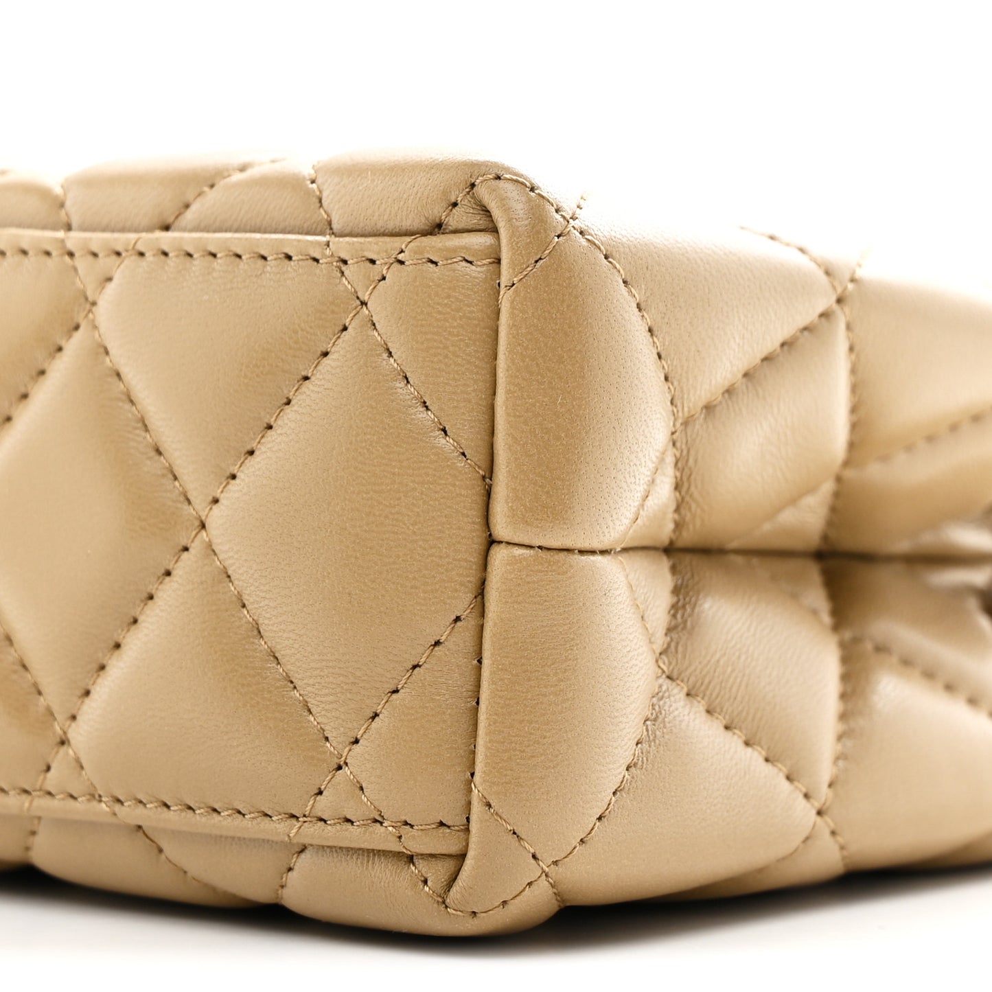 Shiny Aged Calfskin Quilted Nano Kelly Shopper Dark Beige