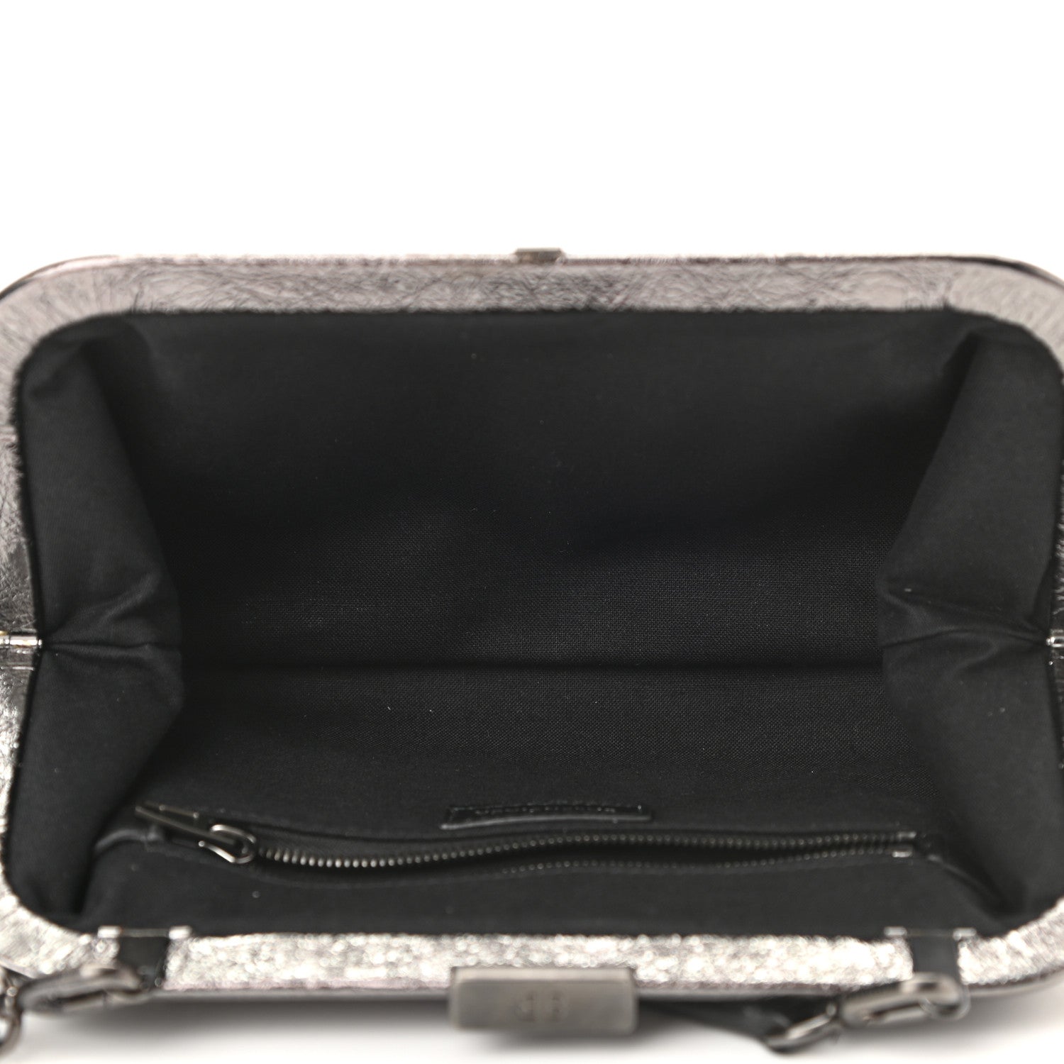 Balenciaga Metallic Textured Calfskin Logo Cloud Clutch XS Black 5 of 10