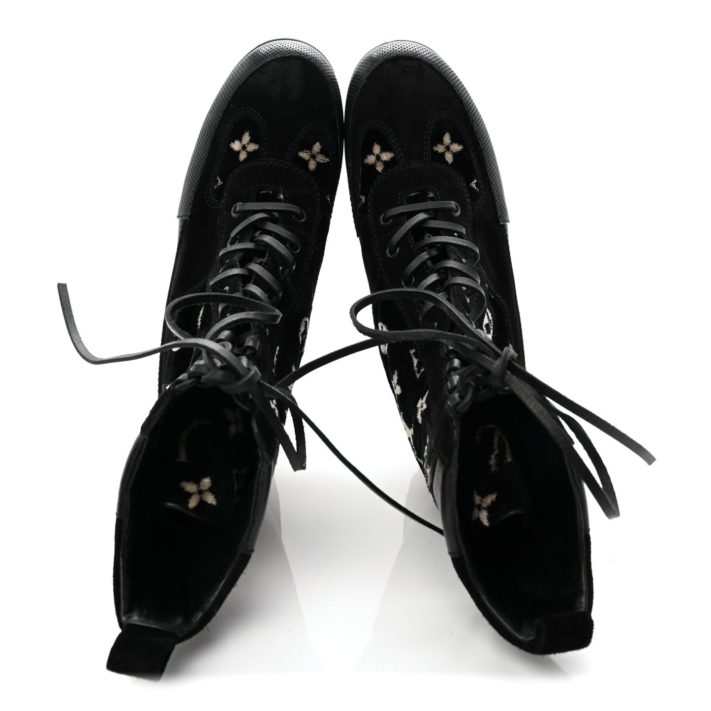 Velvet Calfskin Monogram Laureate Platform Desert Boots 40 Black White